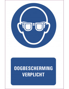 Oogbescherming verplicht tekstbord, kunststof, M004, ISO 7010, blauw wit, rechthoek, Nederlandse tekst