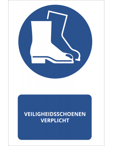 Veiligheidsschoenen verplicht tekstbord, kunststof, blauw wit, rechthoek, Nederlandse tekst