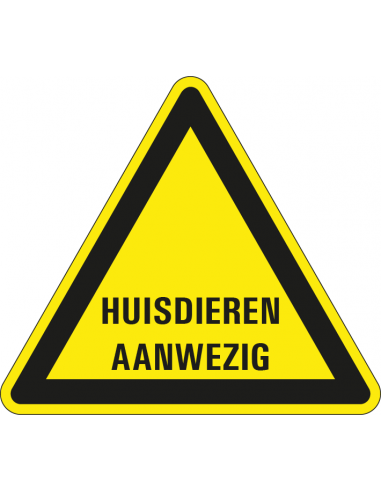 Waarschuwingsbord huisdieren aanwezig, kunststof, geel zwart, tekst huisdieren aanwezig, driehoek