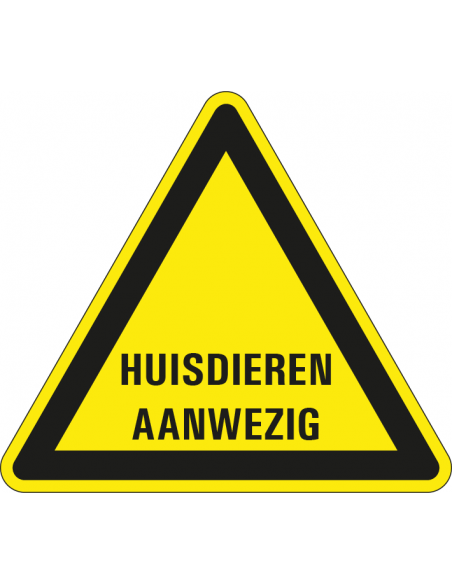 Waarschuwingsbord huisdieren aanwezig, kunststof, geel zwart, tekst huisdieren aanwezig, driehoek