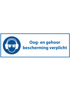 Oog- en gehoorbescherming verplicht tekstbord, kunststof,  Nederlandse tekst, blauw wit