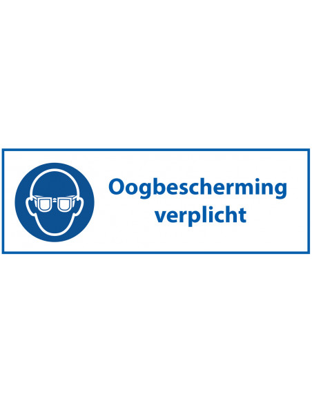 Oogbescherming verplicht tekstbord, kunststof, blauw wit, rechthoek, Nederlandse tekst