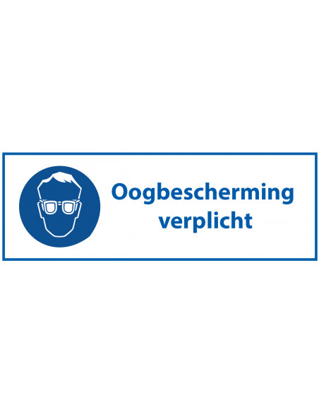 Oogbescherming verplicht bord met tekst, kunststof, blauw wit, Nederlandse tekst, rechthoek