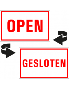 Open gesloten bordje, kunststof, rood wit, tekst open en gesloten, rechthoekig, dubbelzijdig