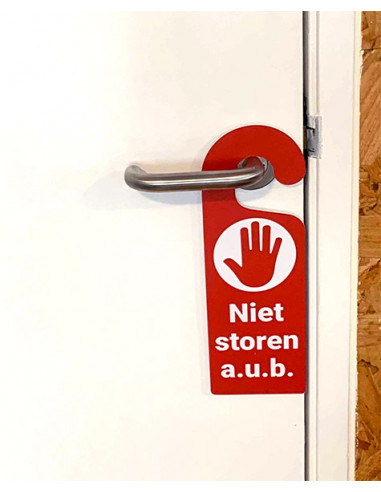 Deurhanger naar wens, kunststof, 300 x 100 mm, rood wit, tekst naar wens