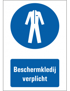Beschermkledij verplicht tekststicker, blauw wit, Nederlandse tekst, rechthoek