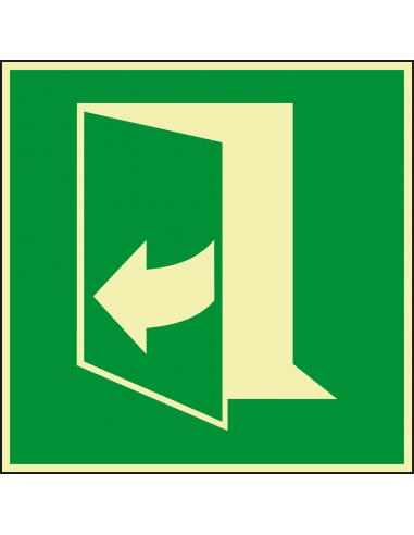 Extra lichtgevende deur trekken rechts sticker, 100 x 100 mm, E058, groen wit, symbool deur, vierkant