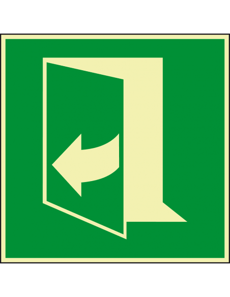 Extra lichtgevende deur trekken rechts sticker, 100 x 100 mm, E058, groen wit, symbool deur, vierkant