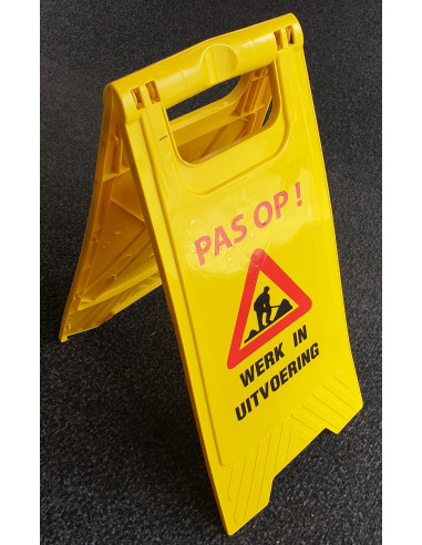 A-bord pas op werk in uitvoering, inklapbaar, dubbelzijdig, Nederlandse tekst, geel zwart rood wit