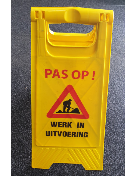 A-bord pas op werk in uitvoering, inklapbaar, dubbelzijdig, Nederlandse tekst, geel zwart rood wit