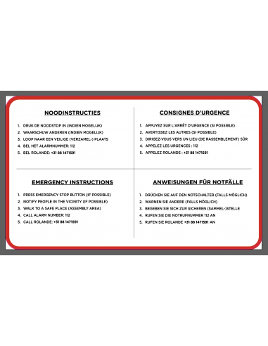 Rolande - Sticker noodinstructie LNG tankstation NL versie, 150 x 90 mm