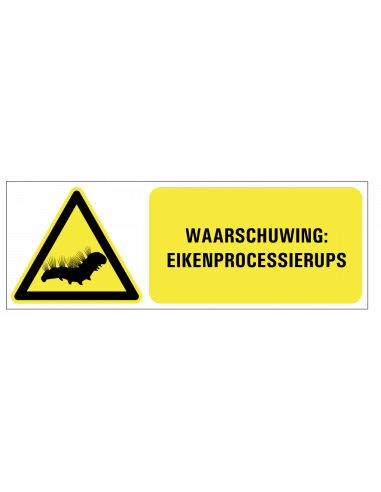 Tekststicker waarschuwing eikenprocessierups, rechthoek, geel zwart