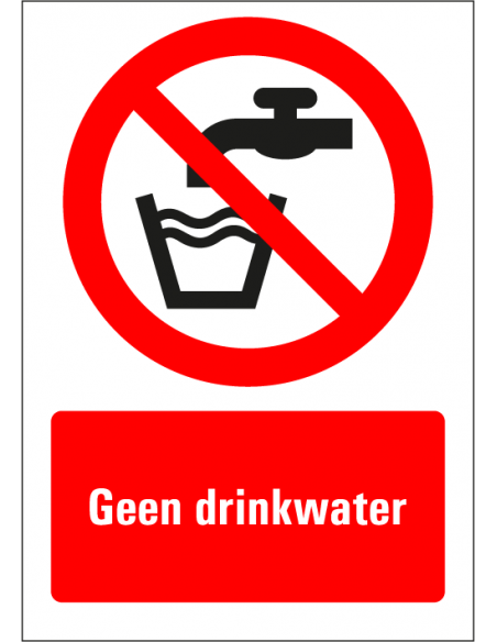 Geen drinkwater tekstbord, kunststof, rechthoek, rood wit zwart, Nederlandse tekst
