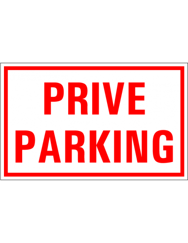 Prive parking tekststicker, rood wit, tekst prive parking, rechthoekig
