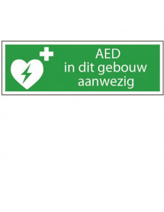 AED in dit gebouw aanwezig tekstbord, kunststof, groen wit, rechthoek