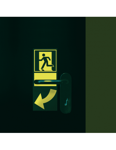 Nooduitgang bord Deuraanwijzing linkswijzend, ISO 7010, langnaschijnend, rechthoek, wit groen