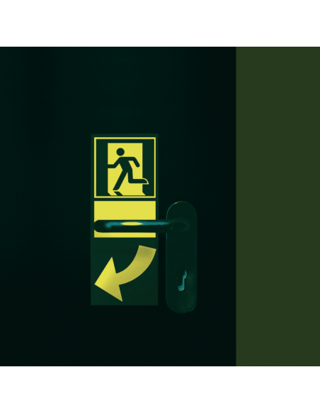 Nooduitgang bord Deuraanwijzing linkswijzend, ISO 7010, langnaschijnend, rechthoek, wit groen