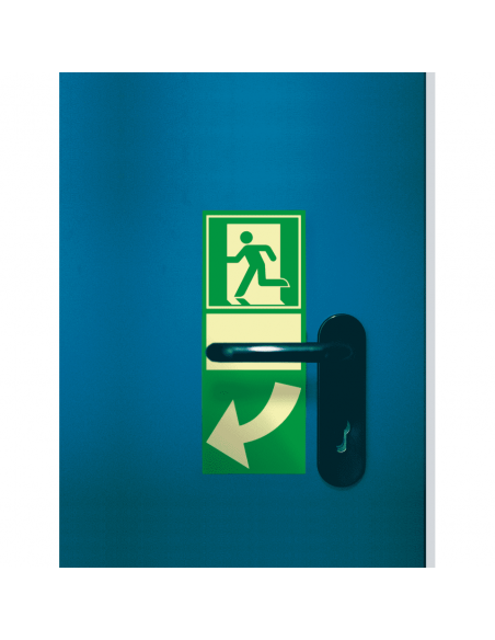 Nooduitgang bord Deuraanwijzing linkswijzend, ISO 7010, langnaschijnend, rechthoek, wit groen