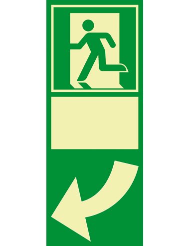 Nooduitgang bord Deuraanwijzing linkswijzend, ISO 7010, langnaschijnend, rechthoek, wit groen
