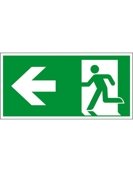 Nooduitgang bord pijl links, aluminium, E001, groen wit, symbool nooduitgang, rechthoekig, ISO 7010