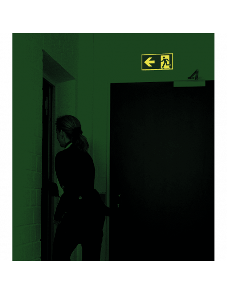 Extra lichtgevend nooduitgang bord pijl links - aluminium, groen wit, rechthoekig