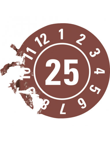 Keuringssticker met jaartal 25 op rol, bruin antifraude