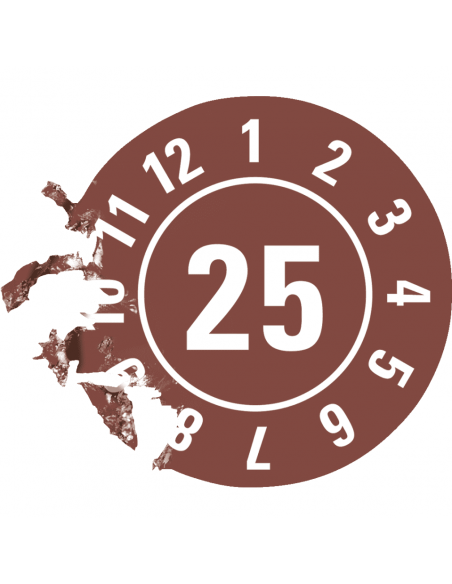 Keuringssticker met jaartal 25 op rol, bruin antifraude