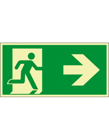 Extra lichtgevend nooduitgang bord pijl rechts - aluminium, groen wit, rechthoekig