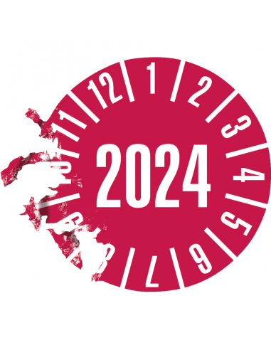 Keuringssticker met jaartal 2024 op rol, rood antifraude