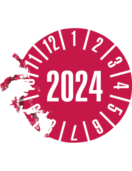 Keuringssticker met jaartal 2024 op rol, rood antifraude