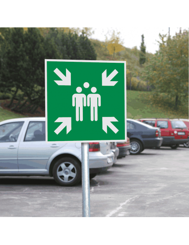 Verzamelplaats bord, aluminium, E007, groen wit, pictogram verzamelplaats, vierkant