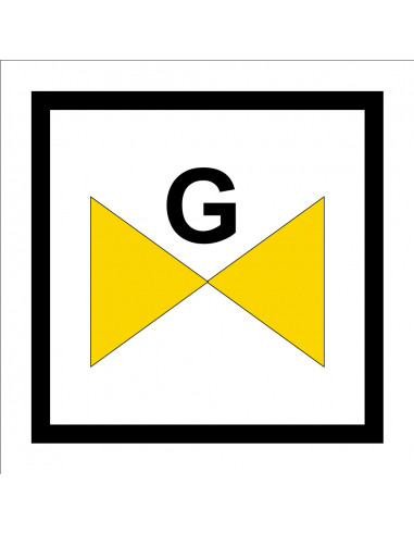 Gas afsluiter bord, geel zwart wit, vierkant