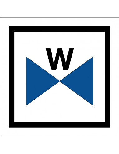 Waterafsluiter sticker, blauw wit zwart, vierkant