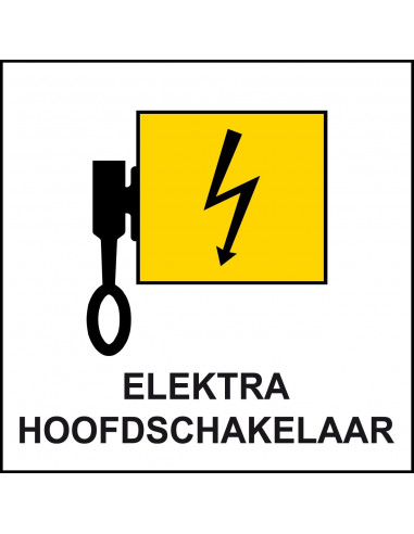 Elektra hoofdschakelaar bord, geel zwart wit, om elektrische hoofdschakelaar aan te geven