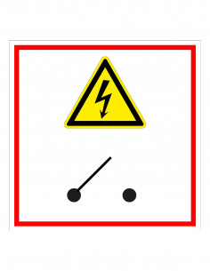 Hoofdschakelaar elektra bord, geel zwart met rode rand, vierkant