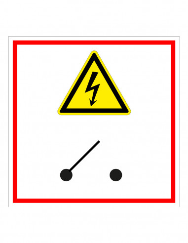 Hoofdschakelaar elektra bord, geel zwart met rode rand, vierkant