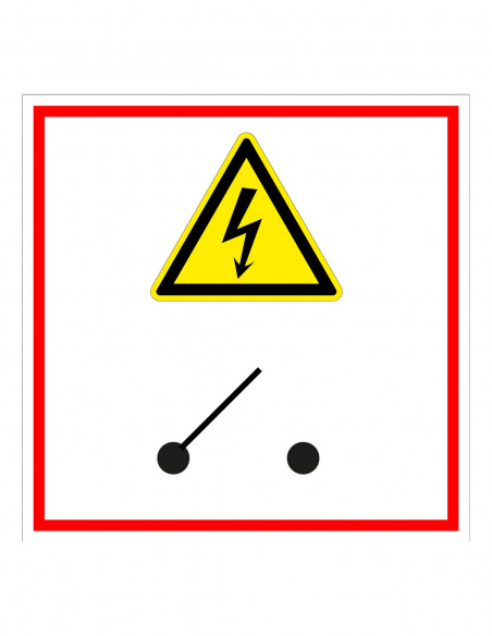 Hoofdschakelaar elektra bord, geel zwart met rode rand, vierkant