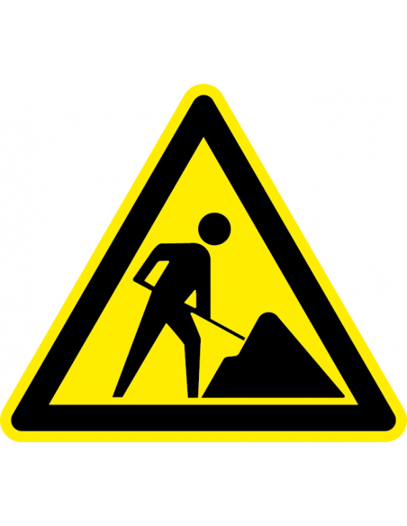 Wegwerkzaamheden bord, kunststof, geel zwart, driehoek, symbool wegwerkzaamheden