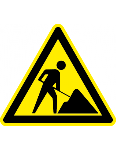 Wegwerkzaamheden sticker, geel zwart, driehoek, symbool wegwerkzaamheden