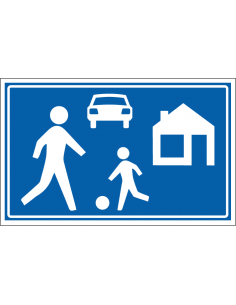 Woonerf sticker, G5, blauw wit, rechthoekig, symbool woonerf