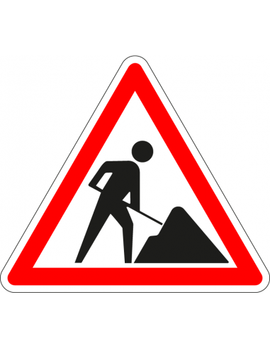 Werk in uitvoering sticker, J16, rood wit, driehoek, symbool werk in uitvoering