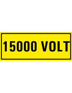 15000 volt sticker, geel zwart, rechthoekig