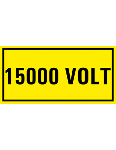 15000 volt sticker, geel zwart, rechthoekig