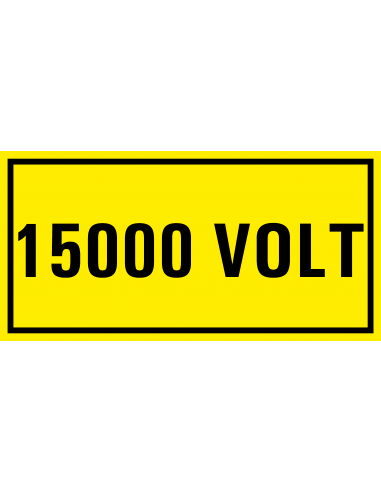 15000 volt sticker, geel zwart, rechthoekig
