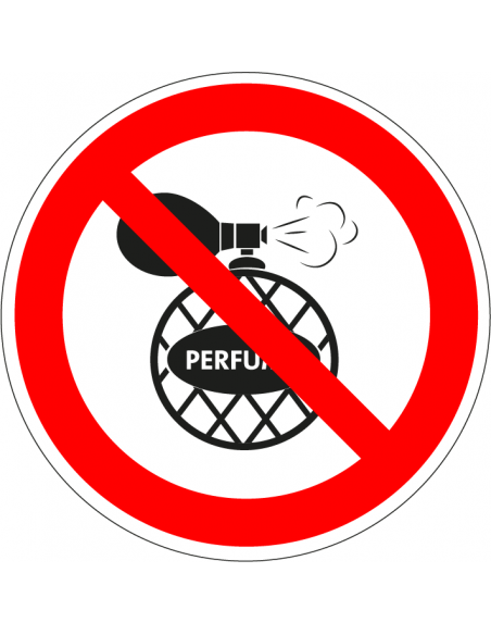 Verboden parfum te dragen bord, rood wit, symbool parfum, rond