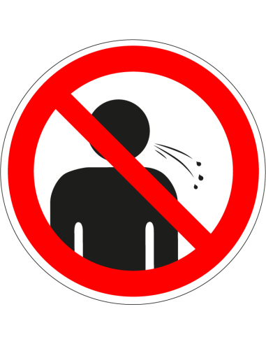 Verboden te spugen sticker, rood wit, symbool spugend poppetje, rond