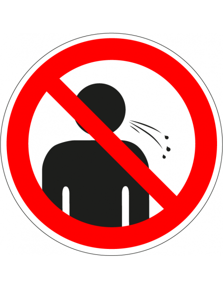 Verboden te spugen sticker, rood wit, symbool spugend poppetje, rond