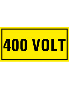 400 volt sticker, geel zwart, rechthoekig