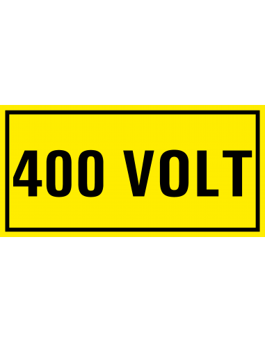 400 volt sticker, geel zwart, rechthoekig