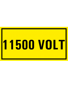 11500 volt sticker, geel zwart, rechthoekig